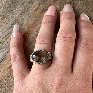 10k Gold Smoky Quartz and diamonds Oval Ring